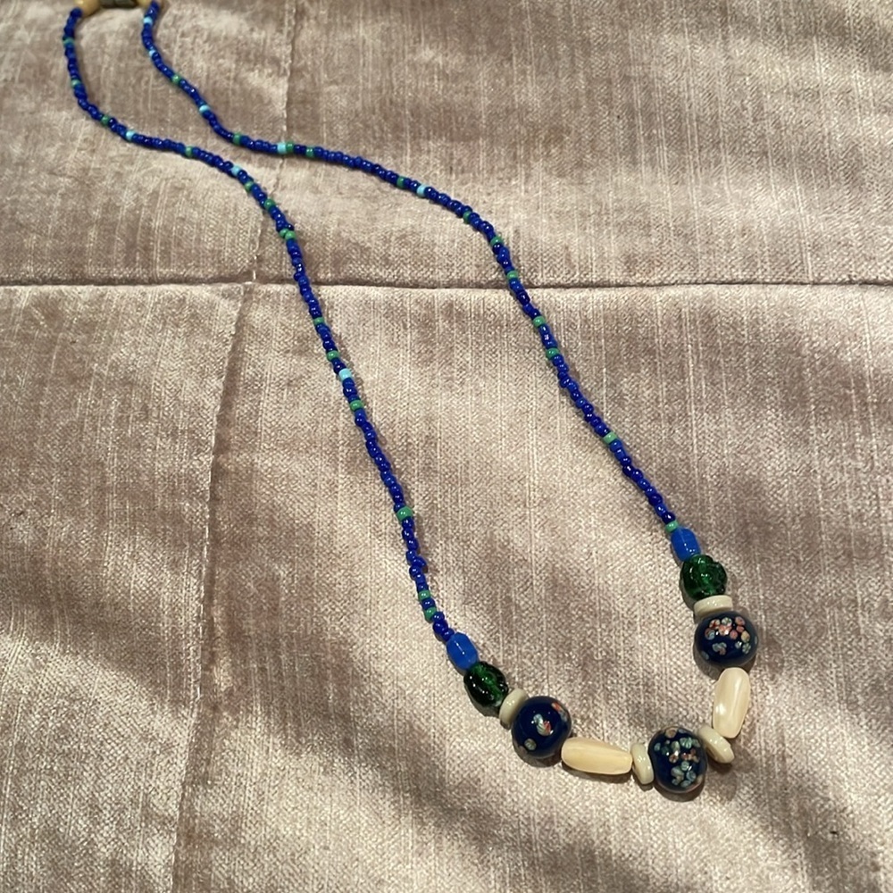 Glass Necklace blue and brown